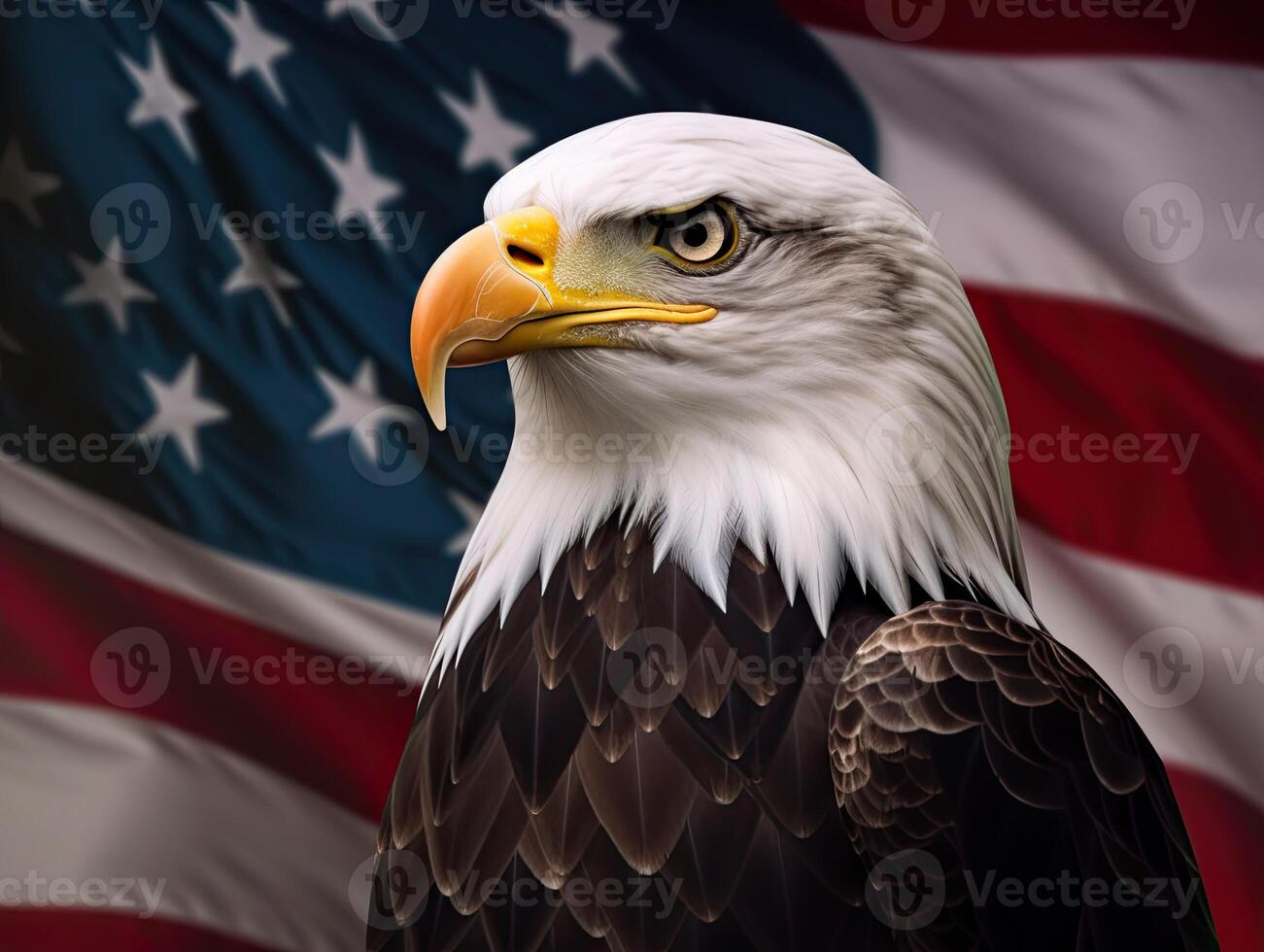 Bald Eagle with USA Flag in the background. photo