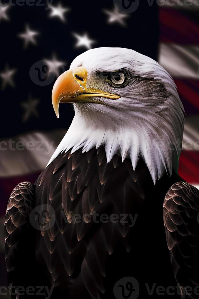 Bald Eagle with USA Flag in the background. photo