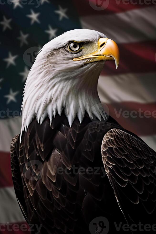 Bald Eagle with USA Flag in the background. photo