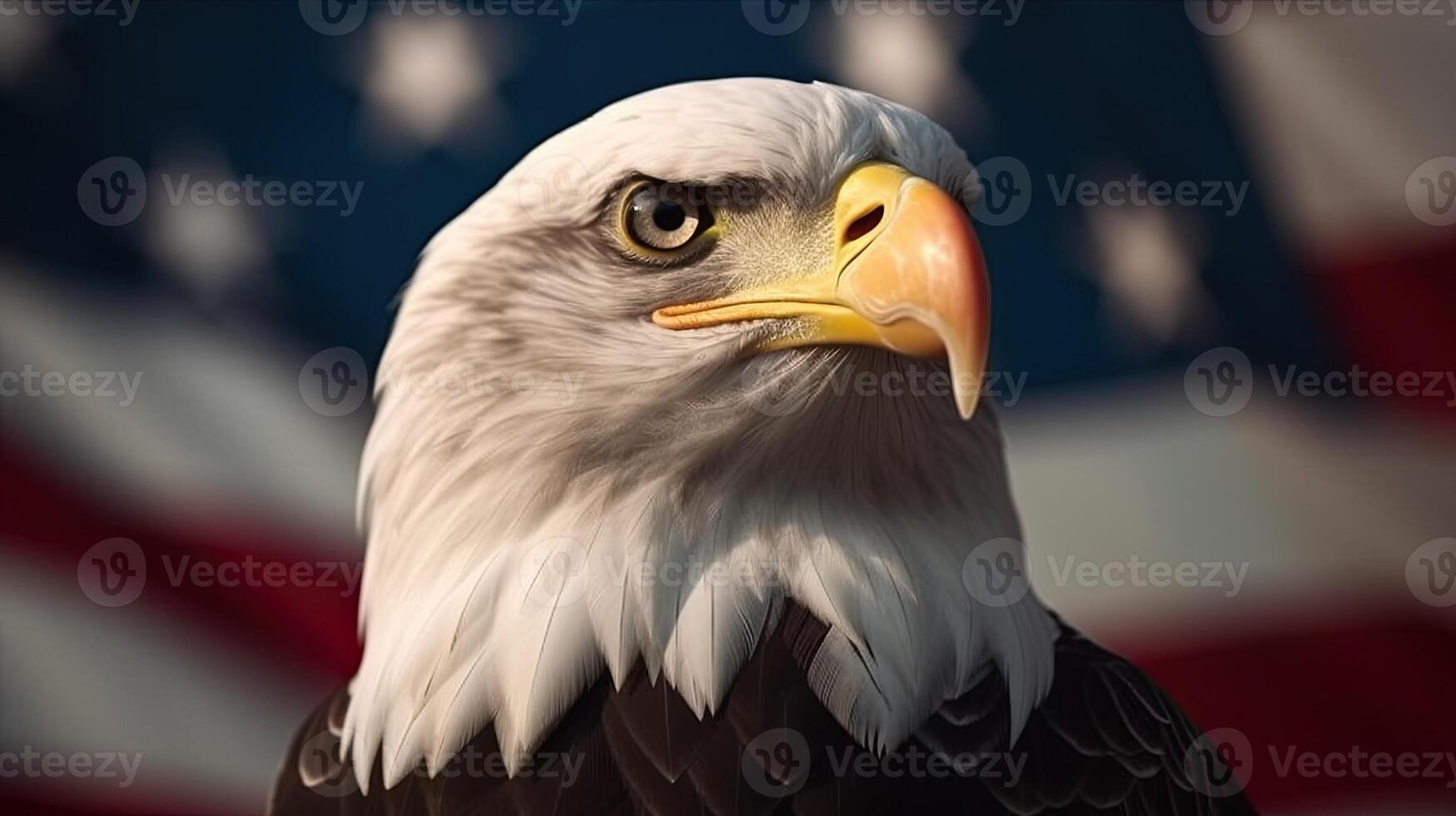 Bald Eagle with USA Flag in the background. photo