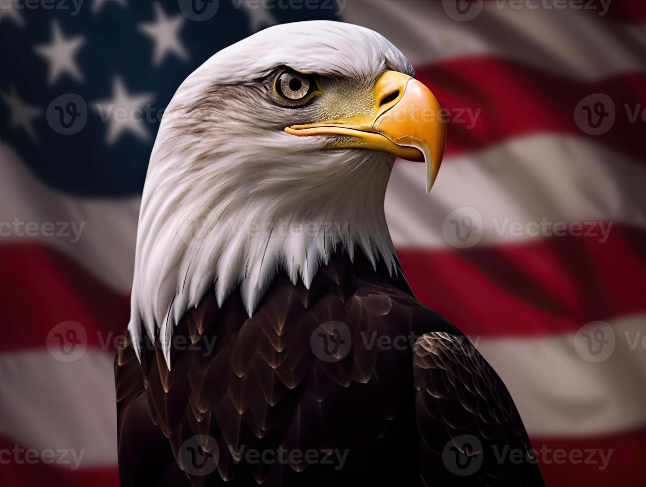 Bald Eagle with USA Flag in the background. photo