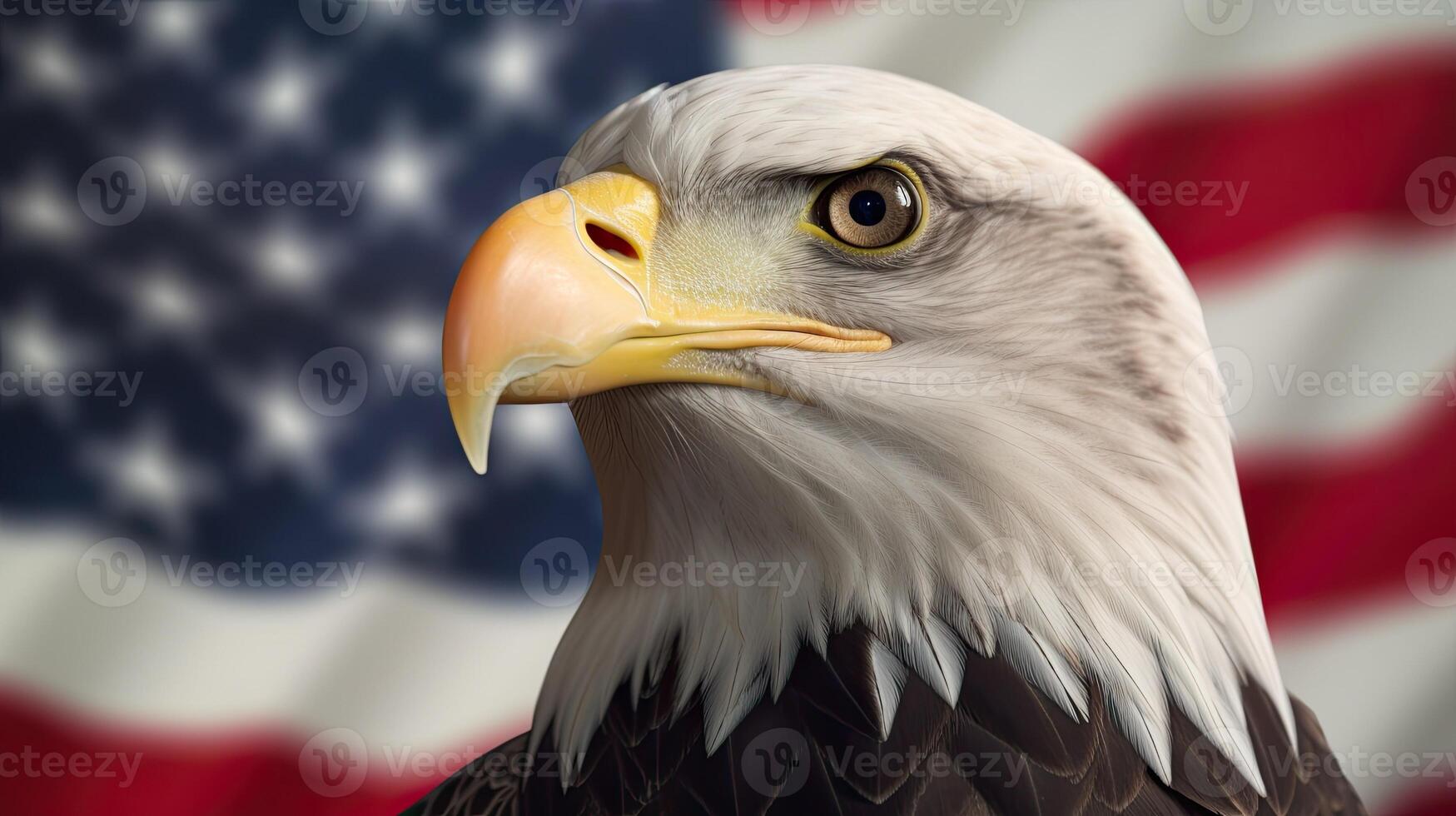 Bald Eagle with USA Flag in the background. photo