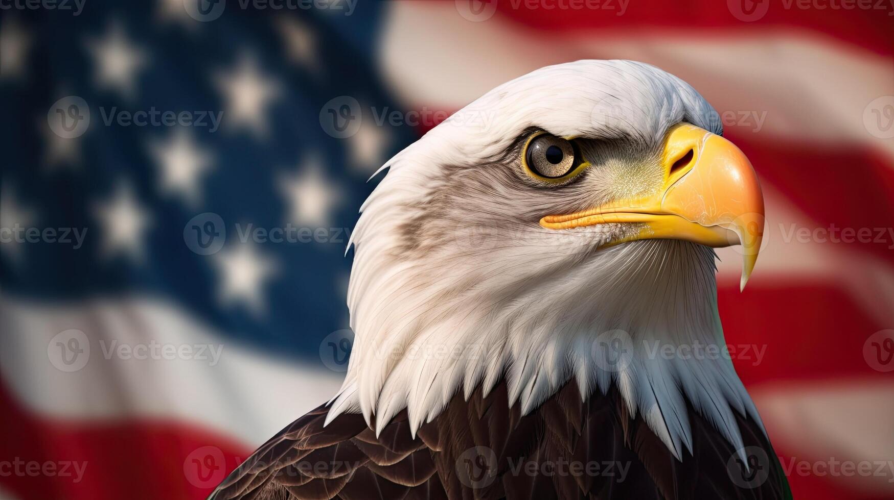 Bald Eagle with USA Flag in the background. photo