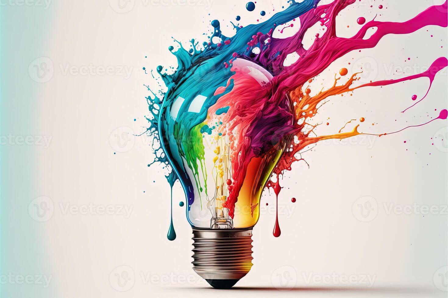 illustration of colorful bulb with splash of colors on white background. Creativity, eureka, imagination, inspiration. . Idea and solution concept photo
