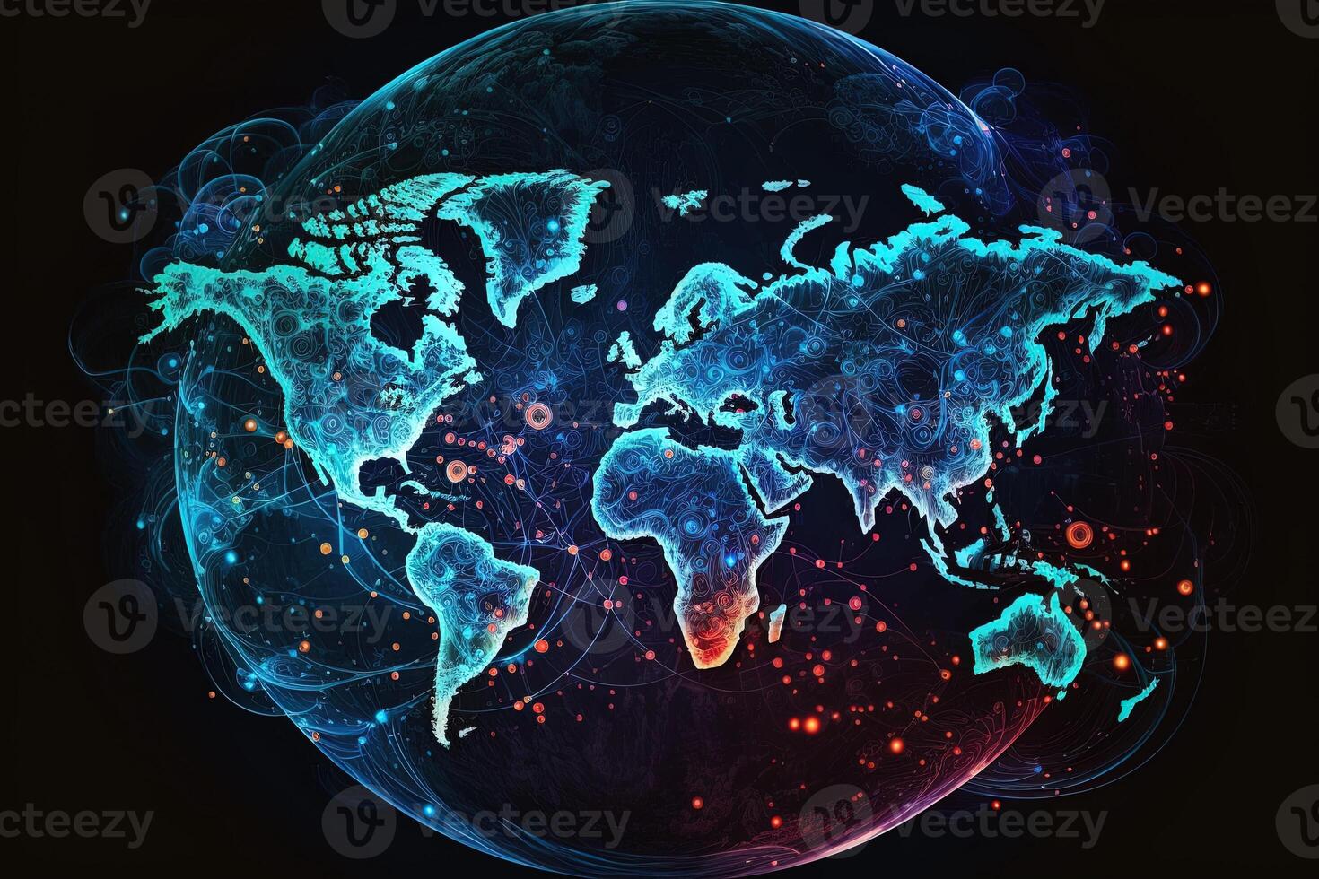 Global map of the world, the earth communication technologies with internet effect. Futuristic modern photo