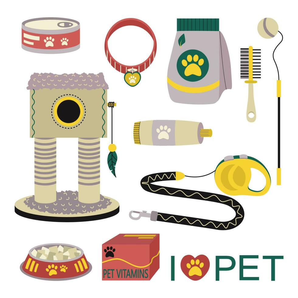 conjunto de elementos para animales, gatos, perros. mascota cuidado. vector