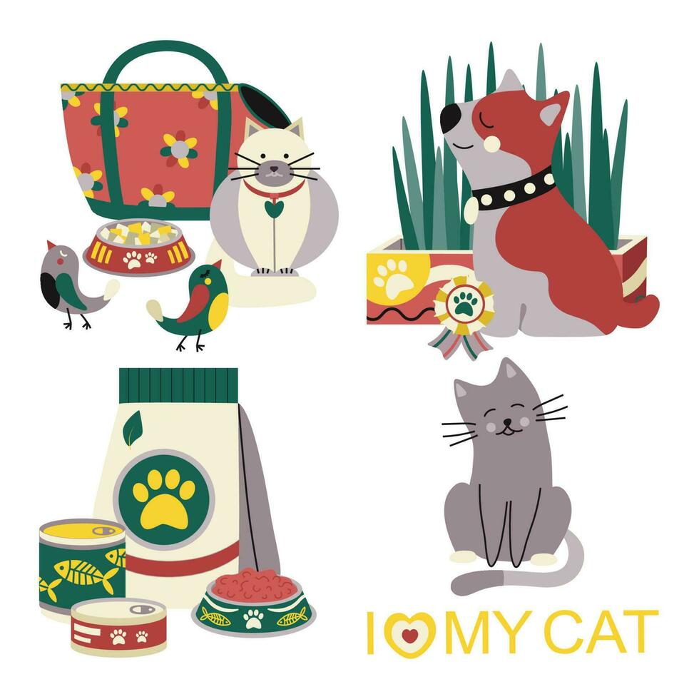 conjunto de elementos para animales, gatos, perros. mascota cuidado. vector