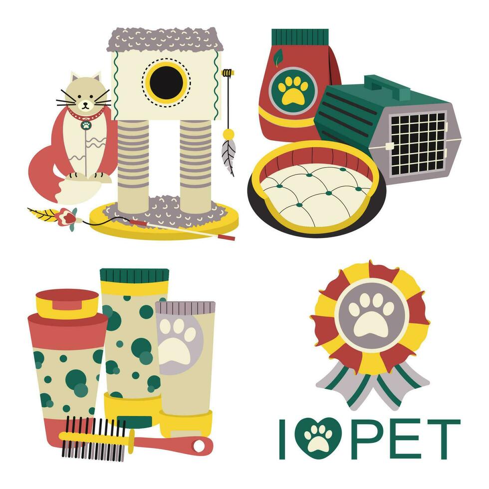 conjunto de elementos para animales, gatos, perros. mascota cuidado. vector