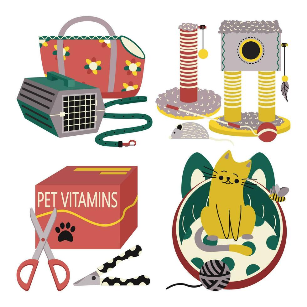 Set of elements for animals, cats, dogs. Pet care. vector