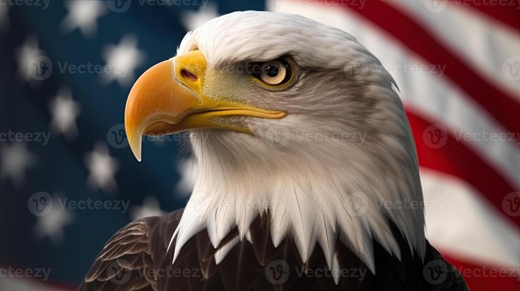 Bald Eagle with USA Flag in the background. photo