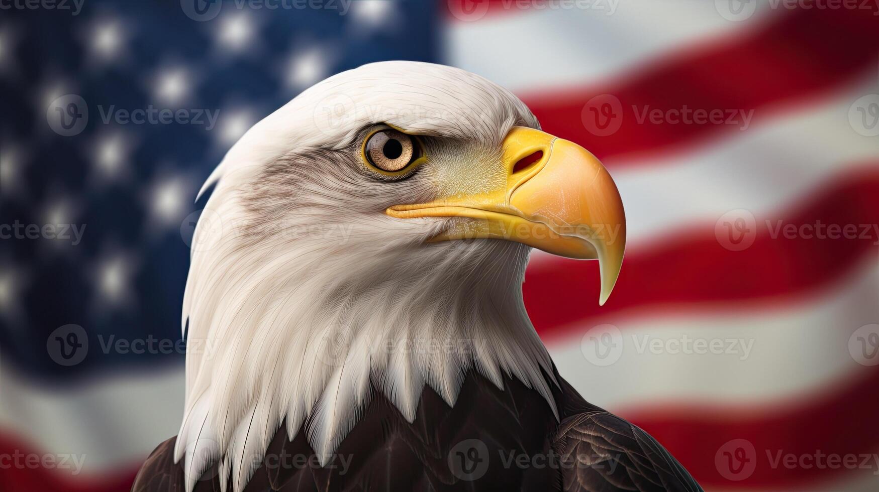 Bald Eagle with USA Flag in the background. photo