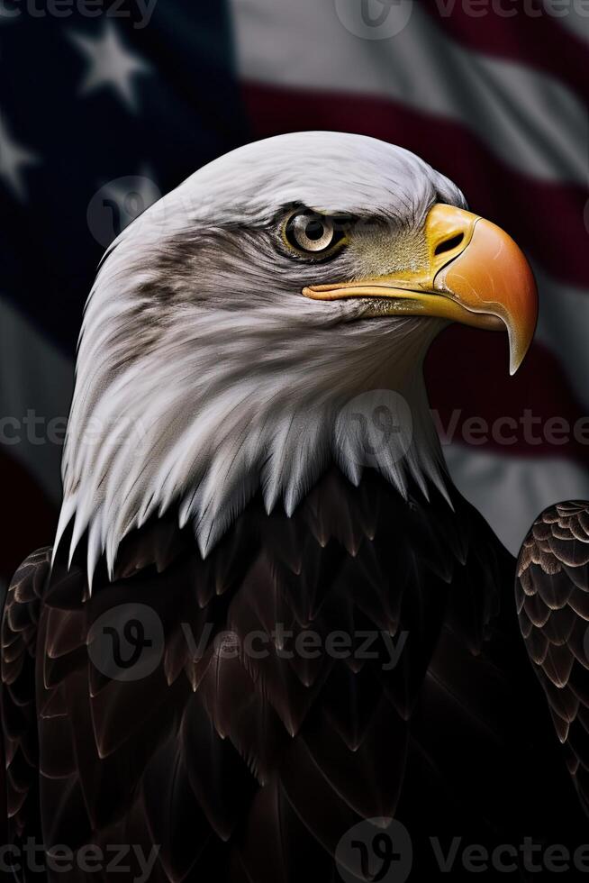 Bald Eagle with USA Flag in the background. photo