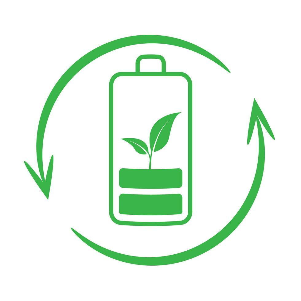 green energy with battery logo and sprout new leaf vector