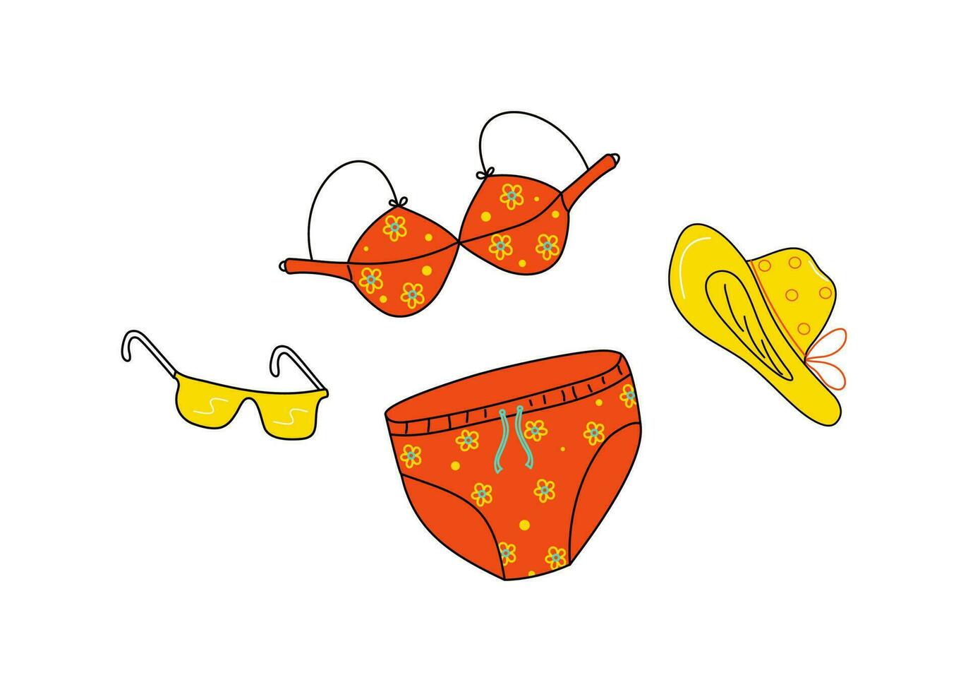 Summer clothes for the beach. Swimsuit. Summer clothes for the beach. Swimsuit. Doodle. The summer season, vacation by the sea.  Doodle. vector