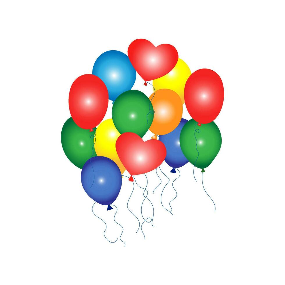 Balloons holiday. Set of multicolored balloons.  Heart shape. Festive design . Birthday, wedding, Valentine's Day. Vector illustration.