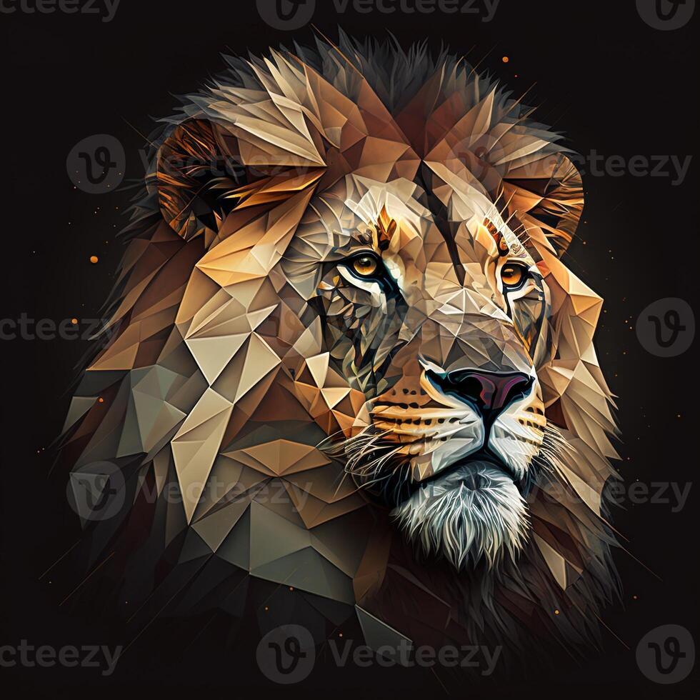 illustration of creative of lion made of colorful geometric shapes on background. Leader, courage, strong and brave, majestic lion photo