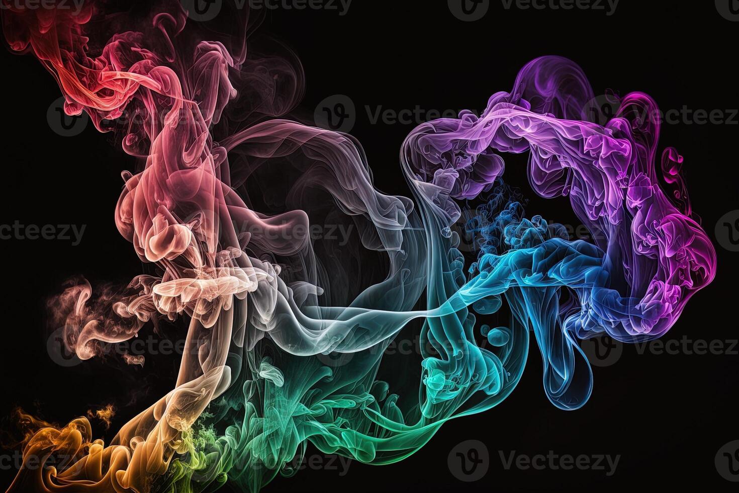 a colorful smoke cloud is shown in this image, it looks like it is floating in the air and is very dark and blue and yellow, with a black background. photo