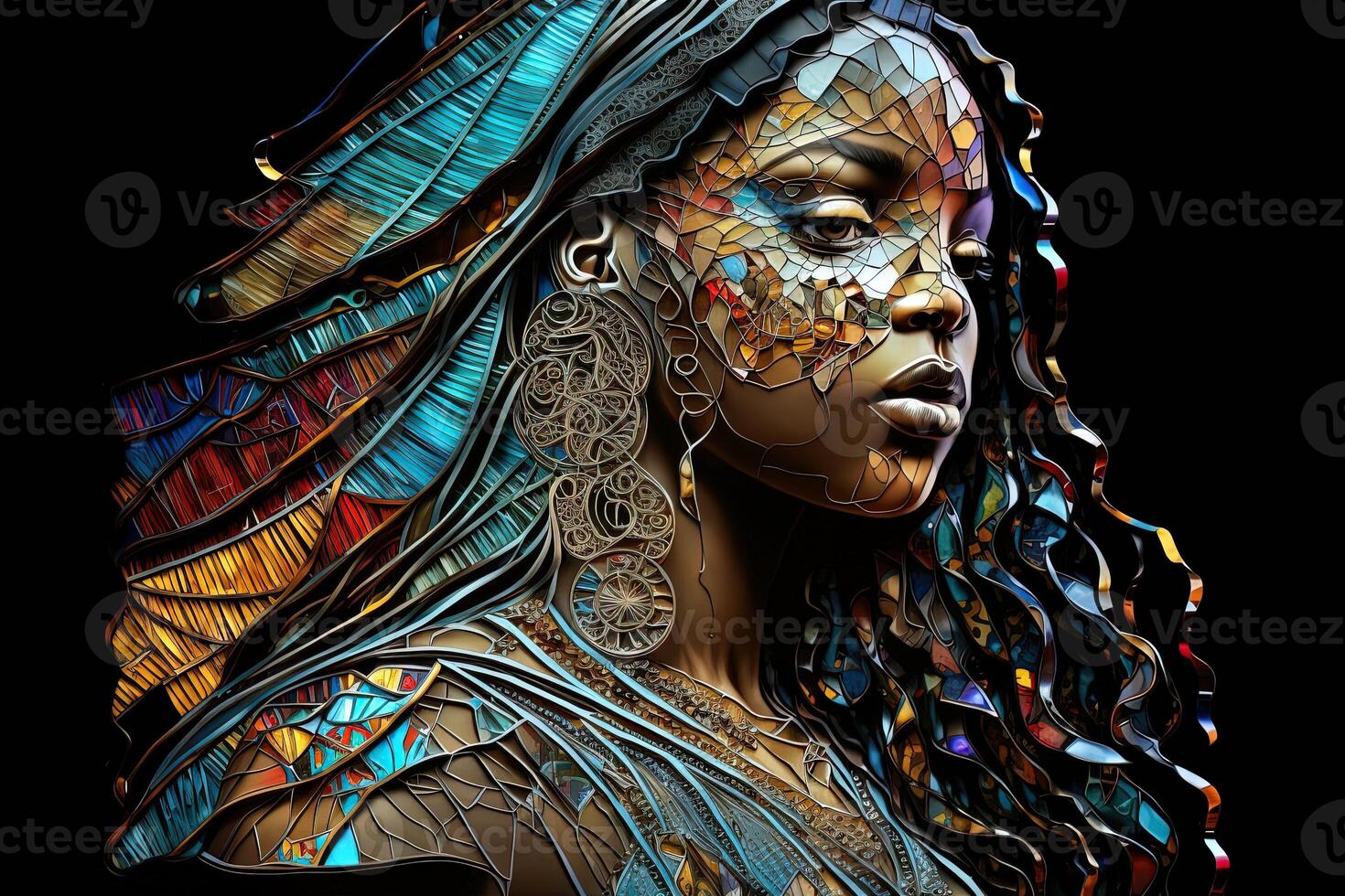 beautiful black woman made out of stained glass. Black live matter concept. Black people. Woman day concept. 8 march international women's day photo