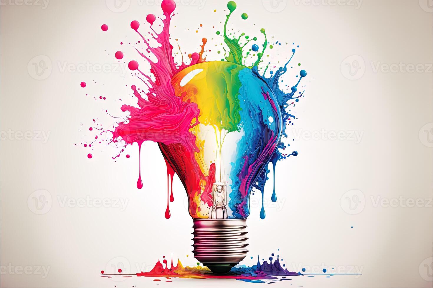 illustration of colorful bulb with splash of colors on white background. Creativity, eureka, imagination, inspiration. . Idea and solution concept photo