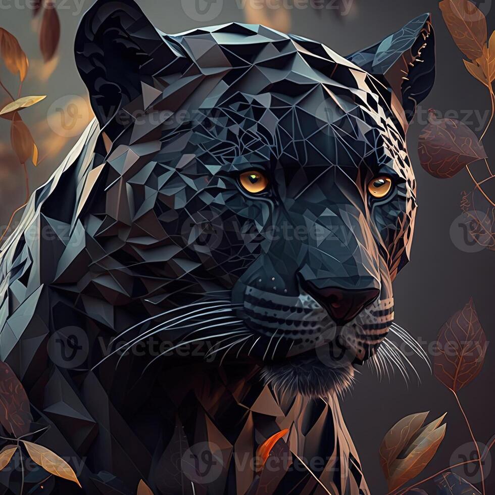 illustration of creative of black panther made of colorful geometric shapes on background. Leader, courage, strong and brave, majestic black panther. photo