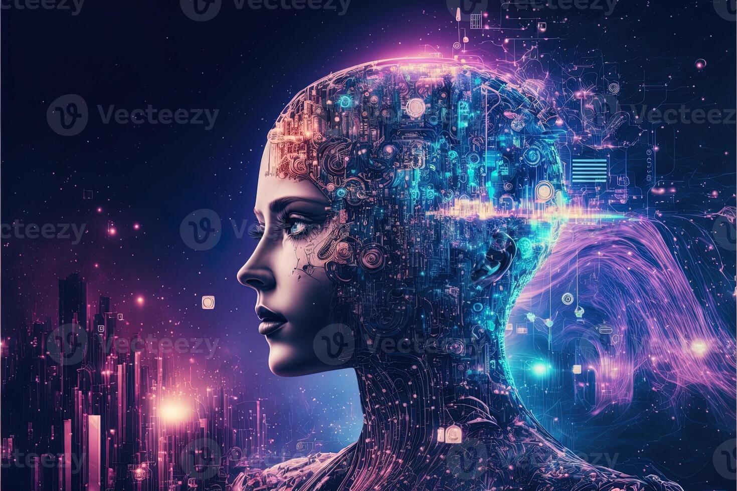 Artificial intelligence and metaverse background banner showing ai