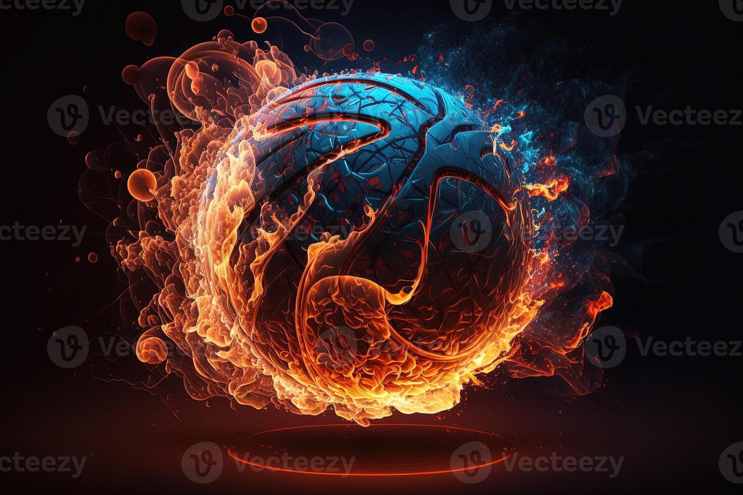 of a Glowing Ball Burning on Fire in Orange Flames, Giving off Heat and Smoke for Competitive Basketball A Visual representation of the Madness and Excitement of the Game photo