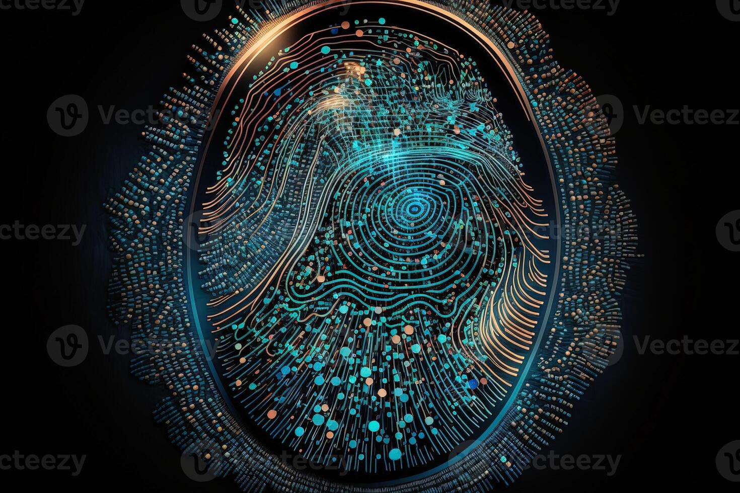 Photo of Holographic Fingerprint Security in the Digital Age, Protecting Big Data with AI Technology . Fingerprint integrated in a printed circuit, releasing binary codes.
