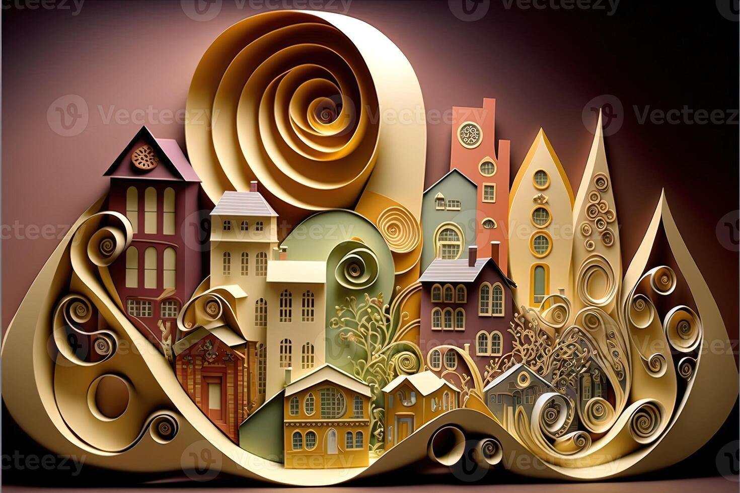 Generative AI paper quilling style urban design. Multidimensional paper  quilling craft illustration a small city. 23342936 Stock Photo at Vecteezy