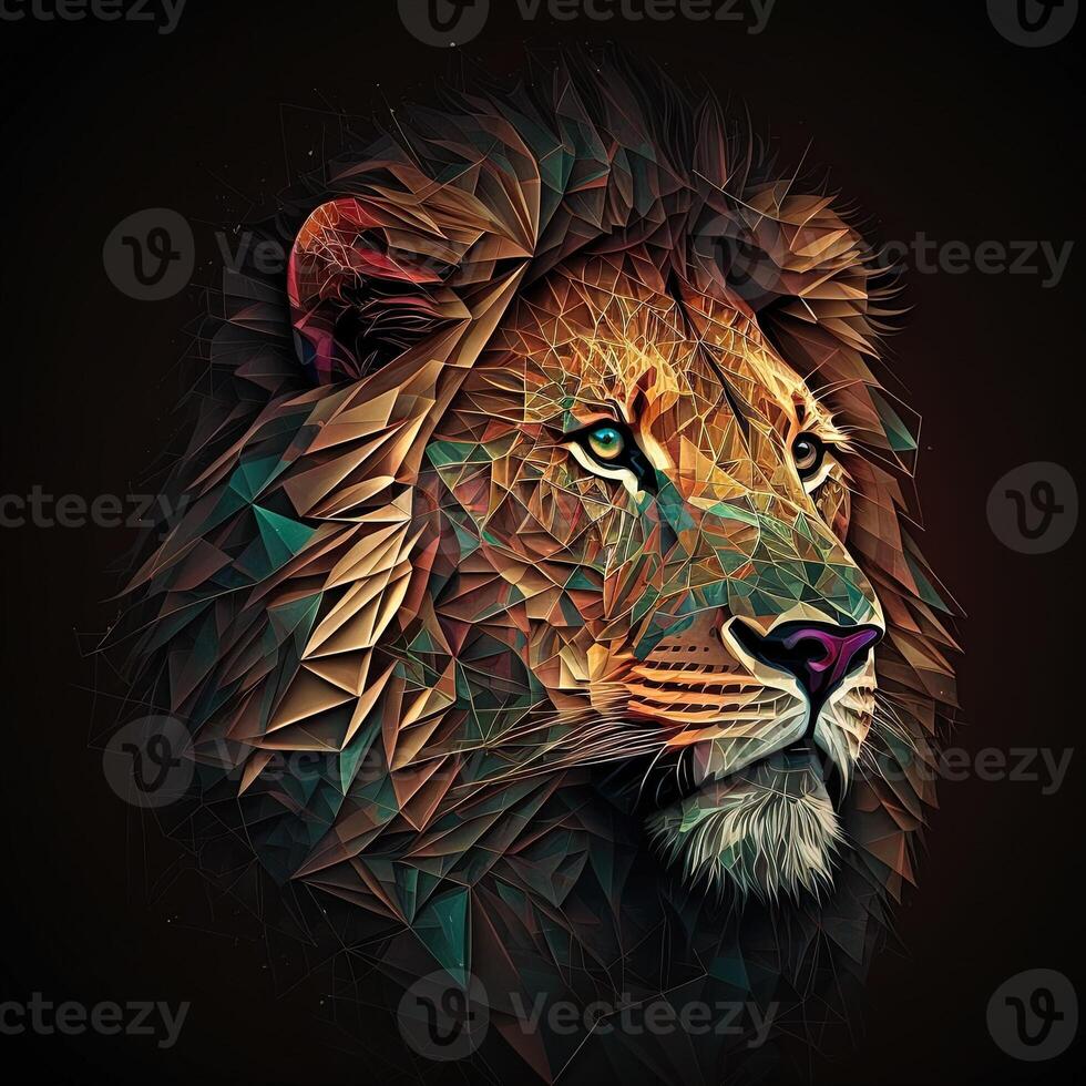 illustration of creative of lion made of colorful geometric shapes on background. Leader, courage, strong and brave, majestic lion photo