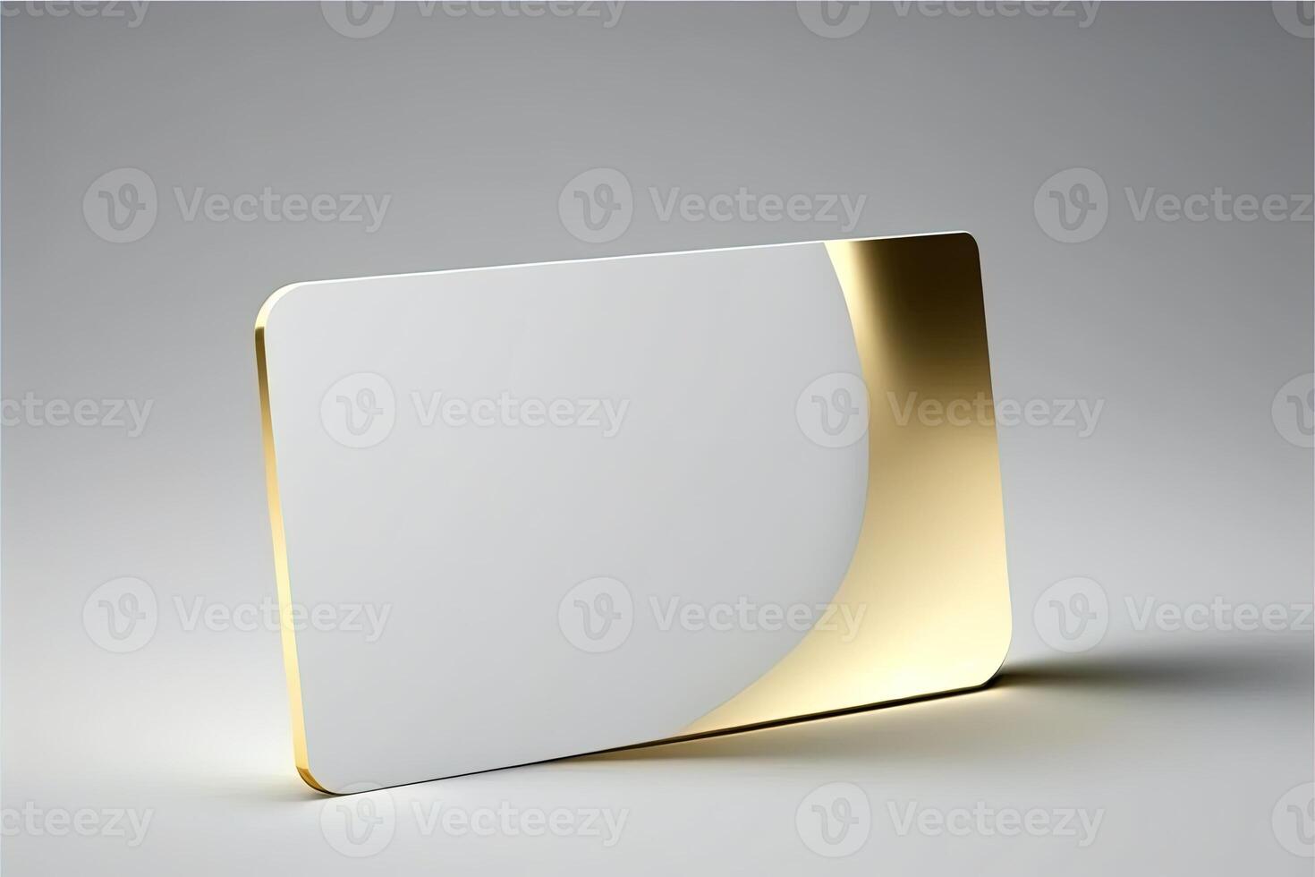 a white card for mockup, horizontal rectangular with rounded corner shapes, front view, stunning light, studio light, reflexion of hundred fine lines of gold reflection, white background photo