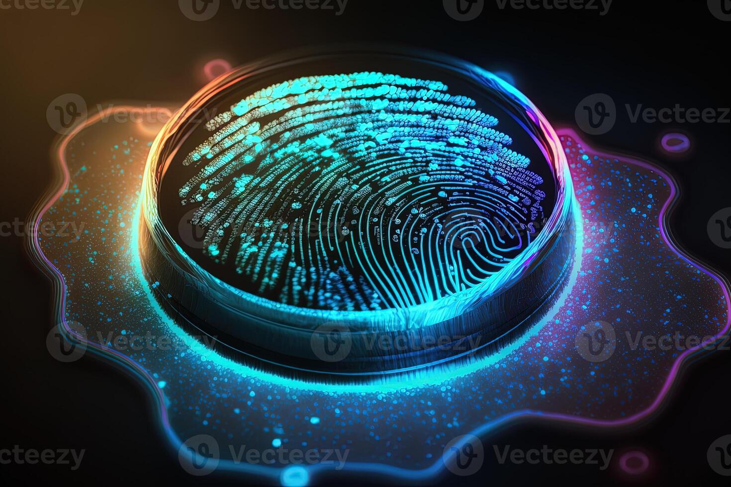 Photo of Holographic Fingerprint Security in the Digital Age, Protecting Big Data with AI Technology . Fingerprint integrated in a printed circuit, releasing binary codes.