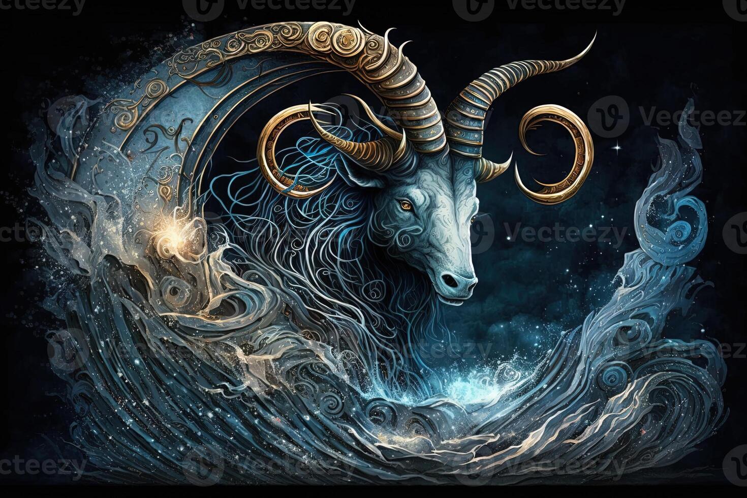 Backdrop of sacred zodiac Capricorn symbols, astrology, alchemy, magic ...