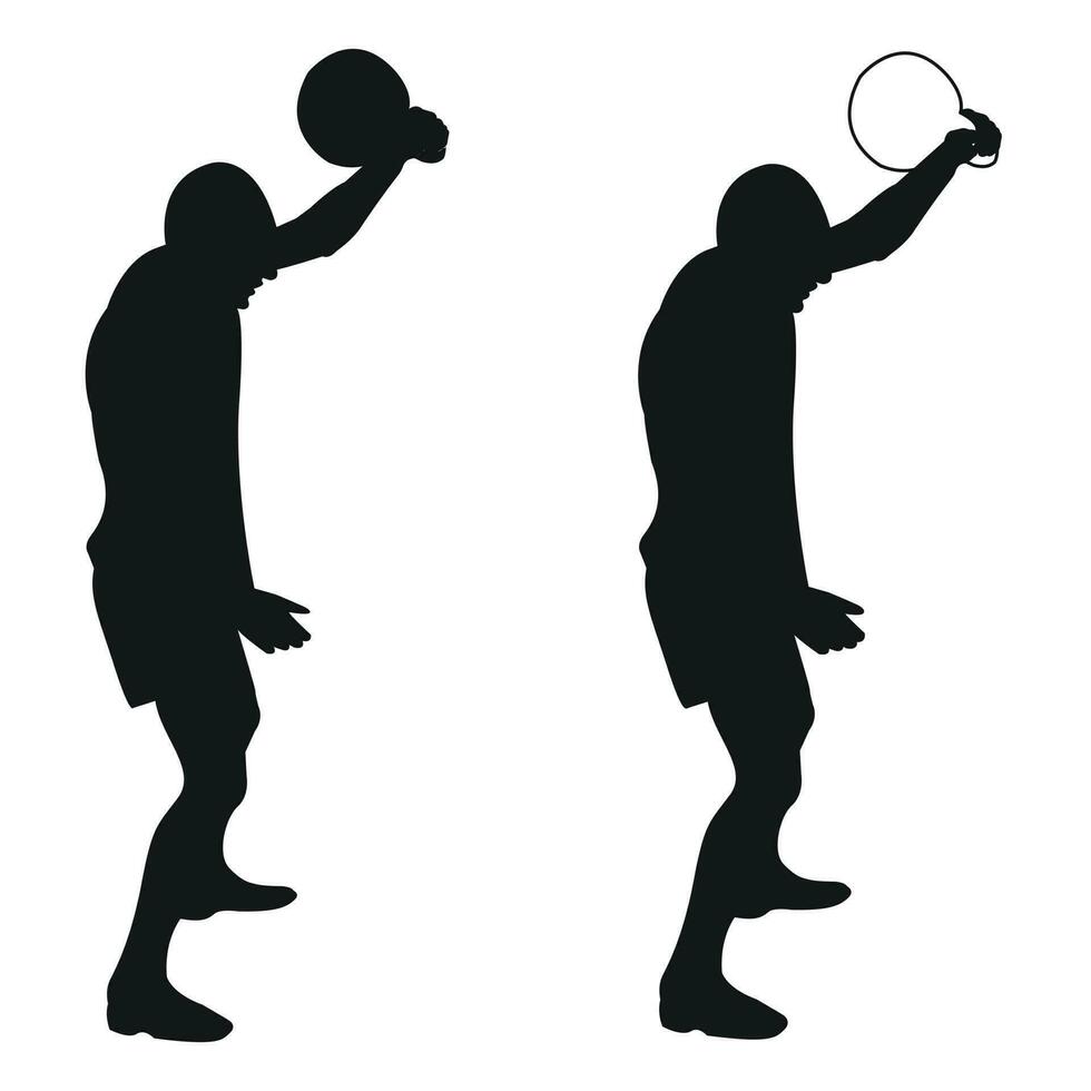 Set silhouettes athletes weight lifter lift kettlebell, weights. Weight lifting. Pull, push, bench press vector