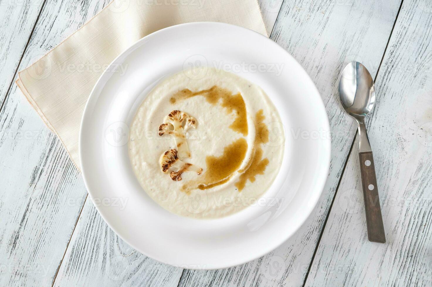Cauliflower soup flat lay photo