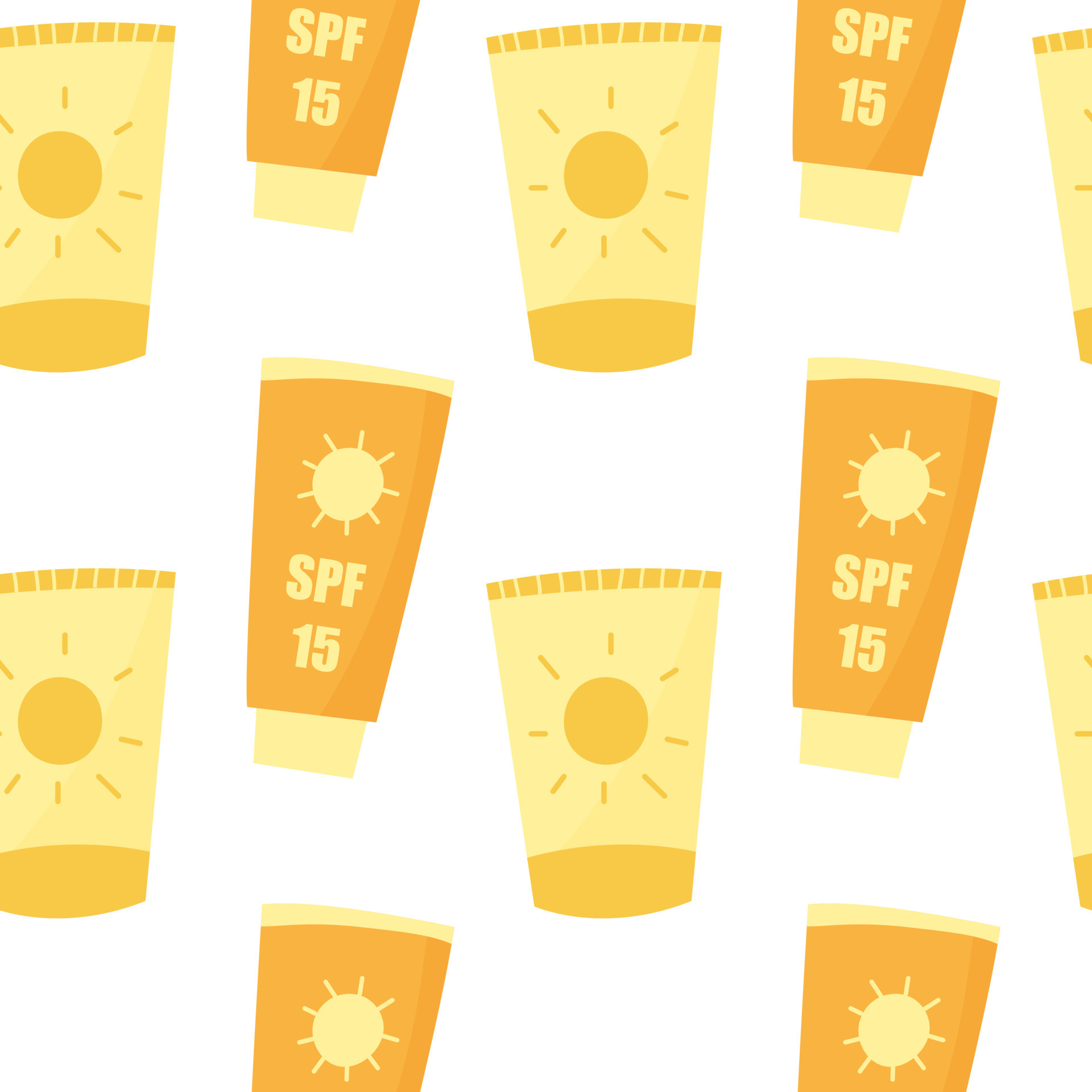 Seamless pattern with sunscreen lotions and creams. Wallpaper design