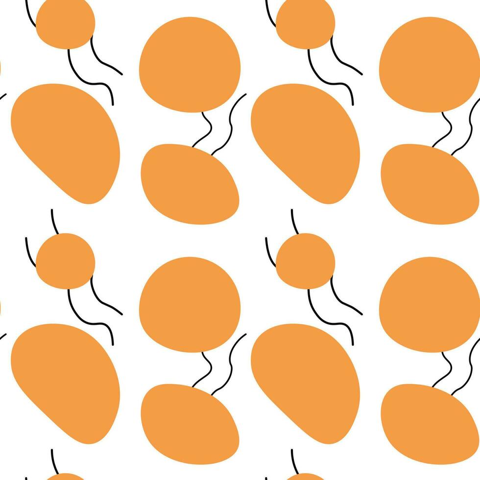 Wallpaper decorative seamless pattern with random doodle shapes. Circles orange y2k style. vector