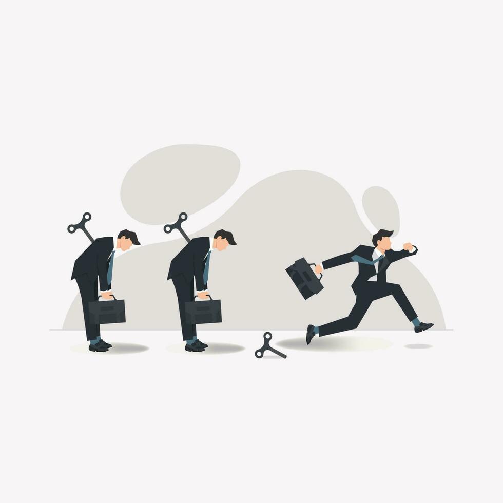 Businessman running after free from control of wind up key design vector illustration