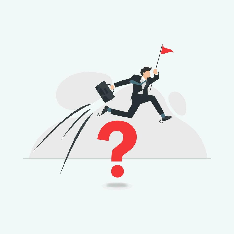 Businessman jumping past the question mark. Success overcoming obstacles in business or career concept vector