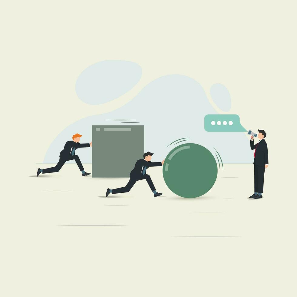 Vector two businessmen pushing the obstacles. Effective and efficiency concept illustration