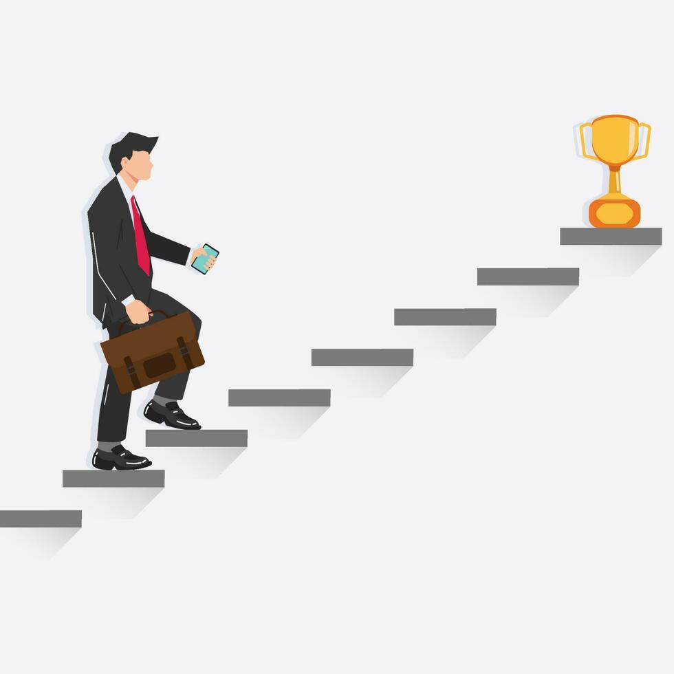 Vector businessman step up the ladder. Success growth progress, personal development concept illustration