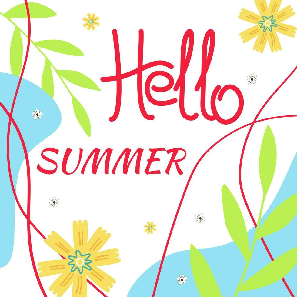 Summer sale banner. Summer flowers and abstract shape. vector