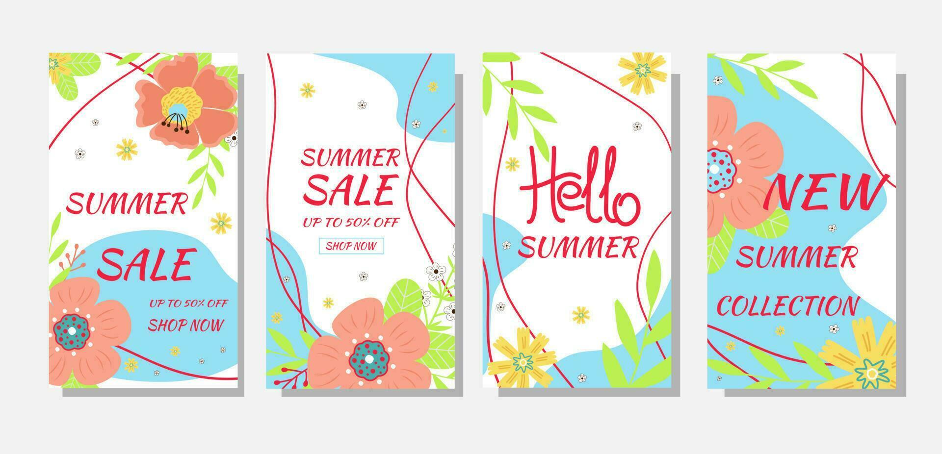 Set summer sale banners. Summer flowers and abstract shape vector