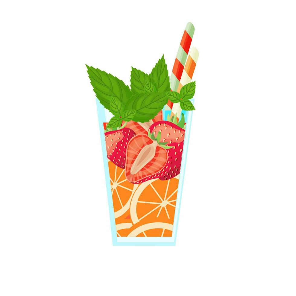 vector ilustración de un refrescante cóctel con naranja y fresa, saborear el gusto de verano