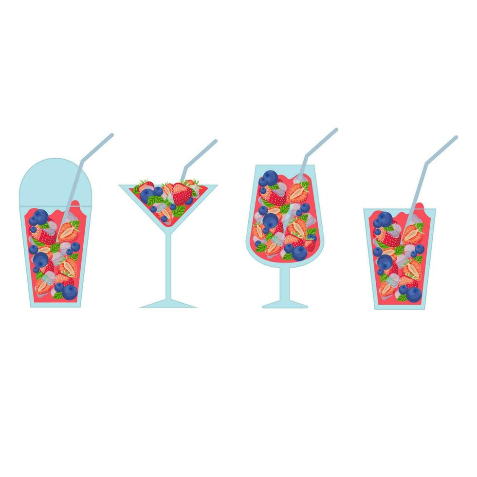 Vector illustration of a set refreshing cocktails with orange and strawberry, savor the taste of summer