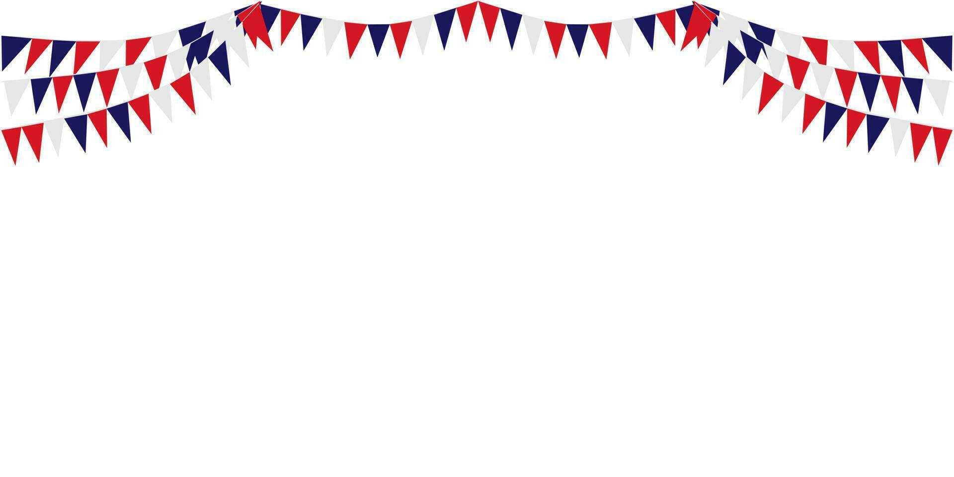 Bunting Hanging Red White Blue Flags Triangles Garland Banner Background. United State of America, France, Thailand, New Zealand, Netherlands, British, Great Britain, USA vector