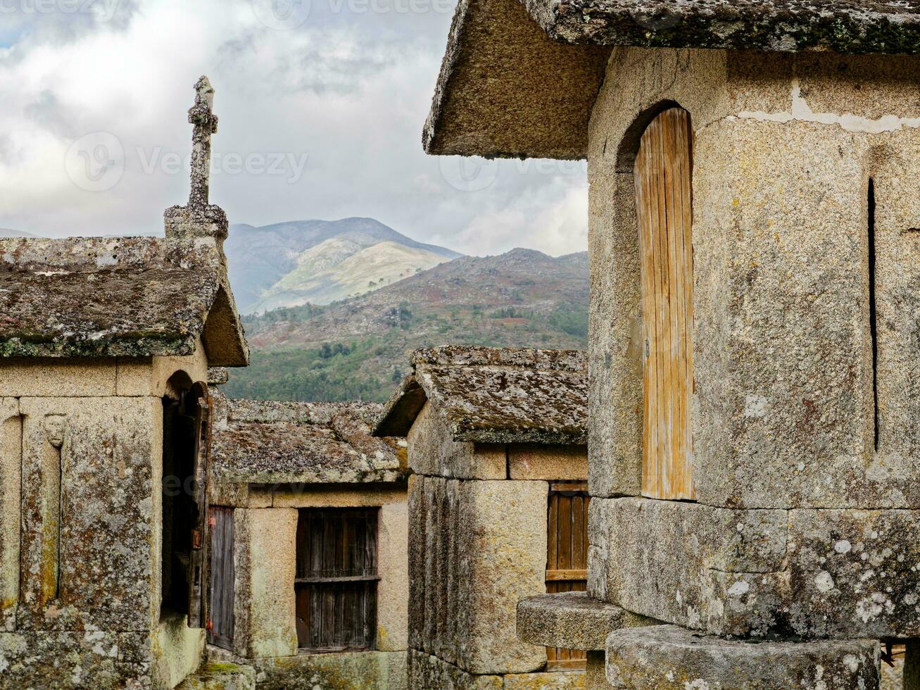 Lindoso Granaries or Espigueiros de Lindoso in Portugal. These narrow stone granaries have been used to store and dry out grain for hundreds of years. photo