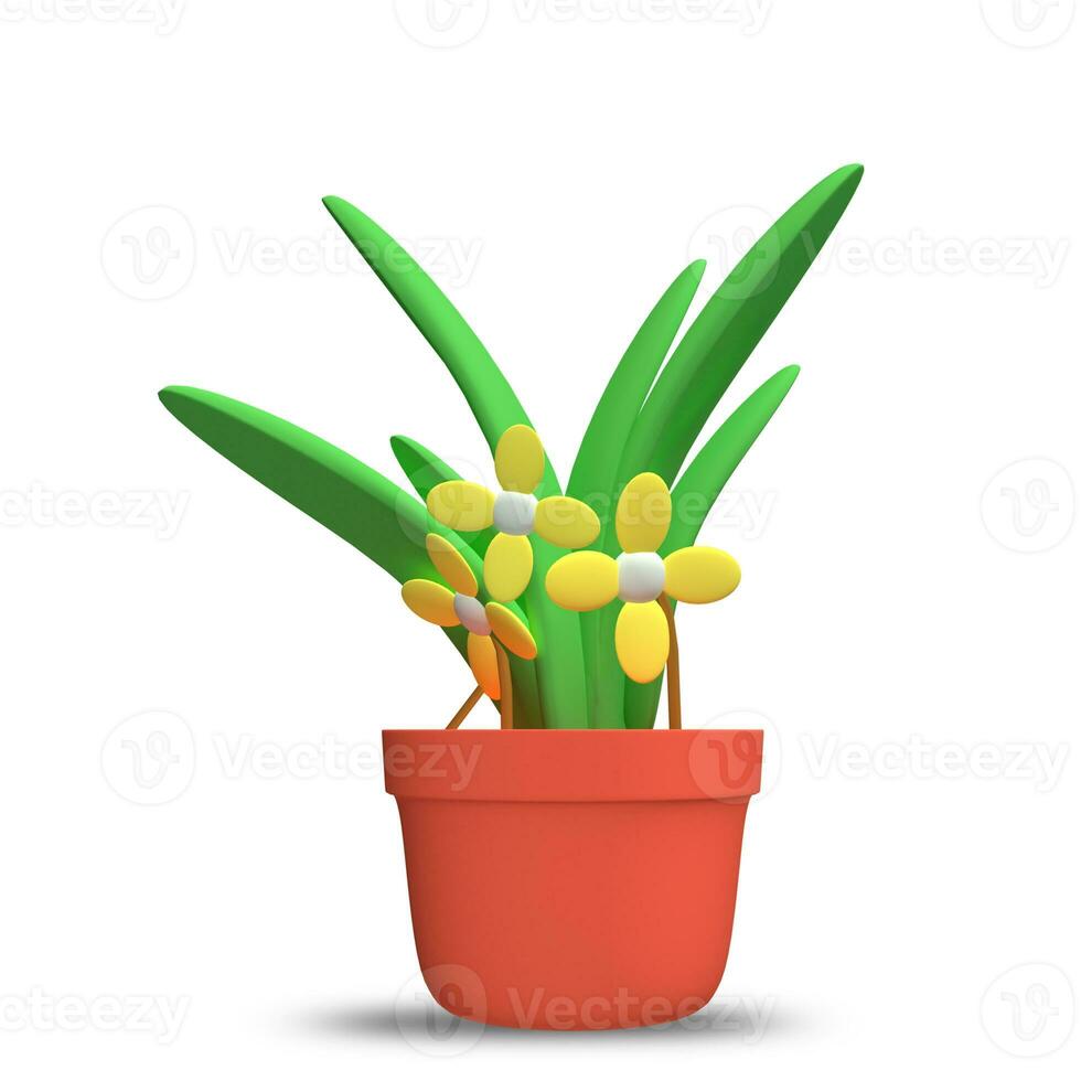 3d icon Plants ornamental plants, grass and decorative flowers in the yard 3d rendering concept. photo