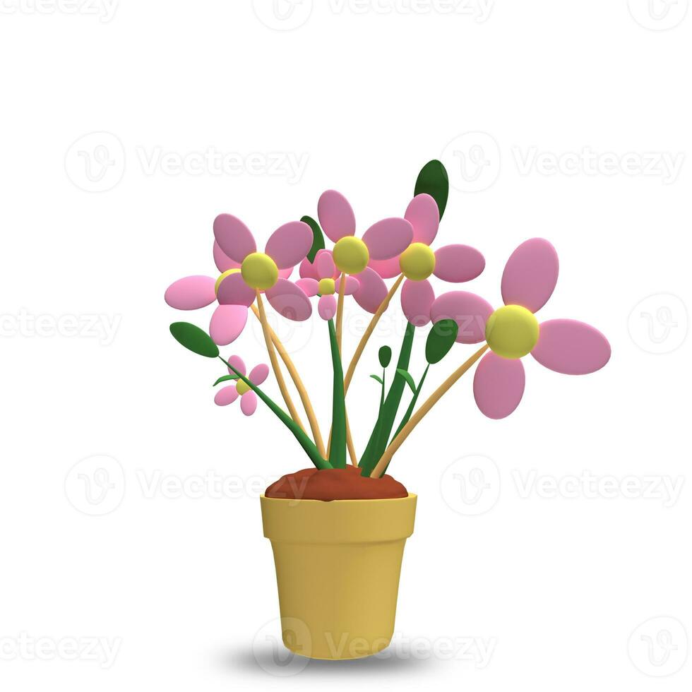 3d icon Plants ornamental plants, grass and decorative flowers in the yard 3d rendering concept. photo