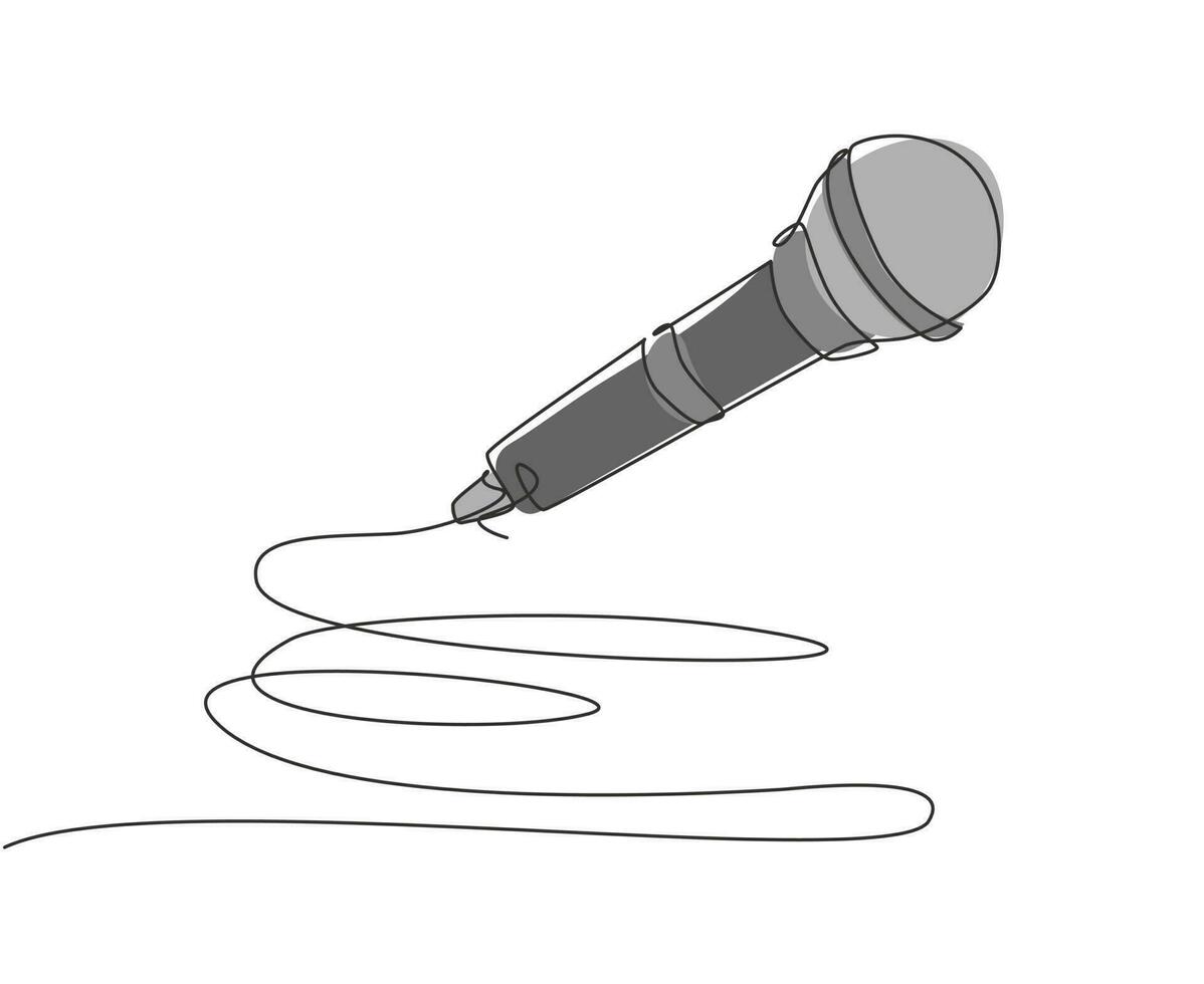 Single one line drawing microphone for karaoke. Illustration on white background. Mic equipment for sing a song at karaoke festival. Modern continuous line draw design graphic vector illustration