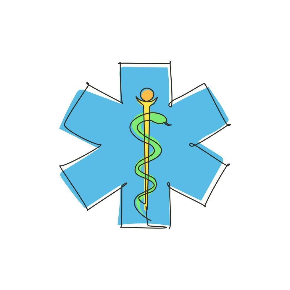 Continuous one line drawing medical snake health symbol. Medicine system and health care concept. Medical icon. Medicine logo for paramedic staff. Single line draw design vector graphic illustration